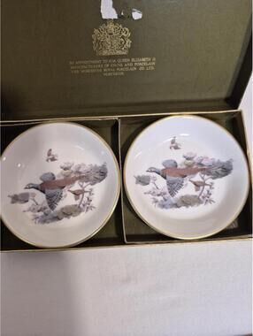 Royal Worcester Game Birds Toothpick Cigarette Holder & 2 Ashtrays With Box